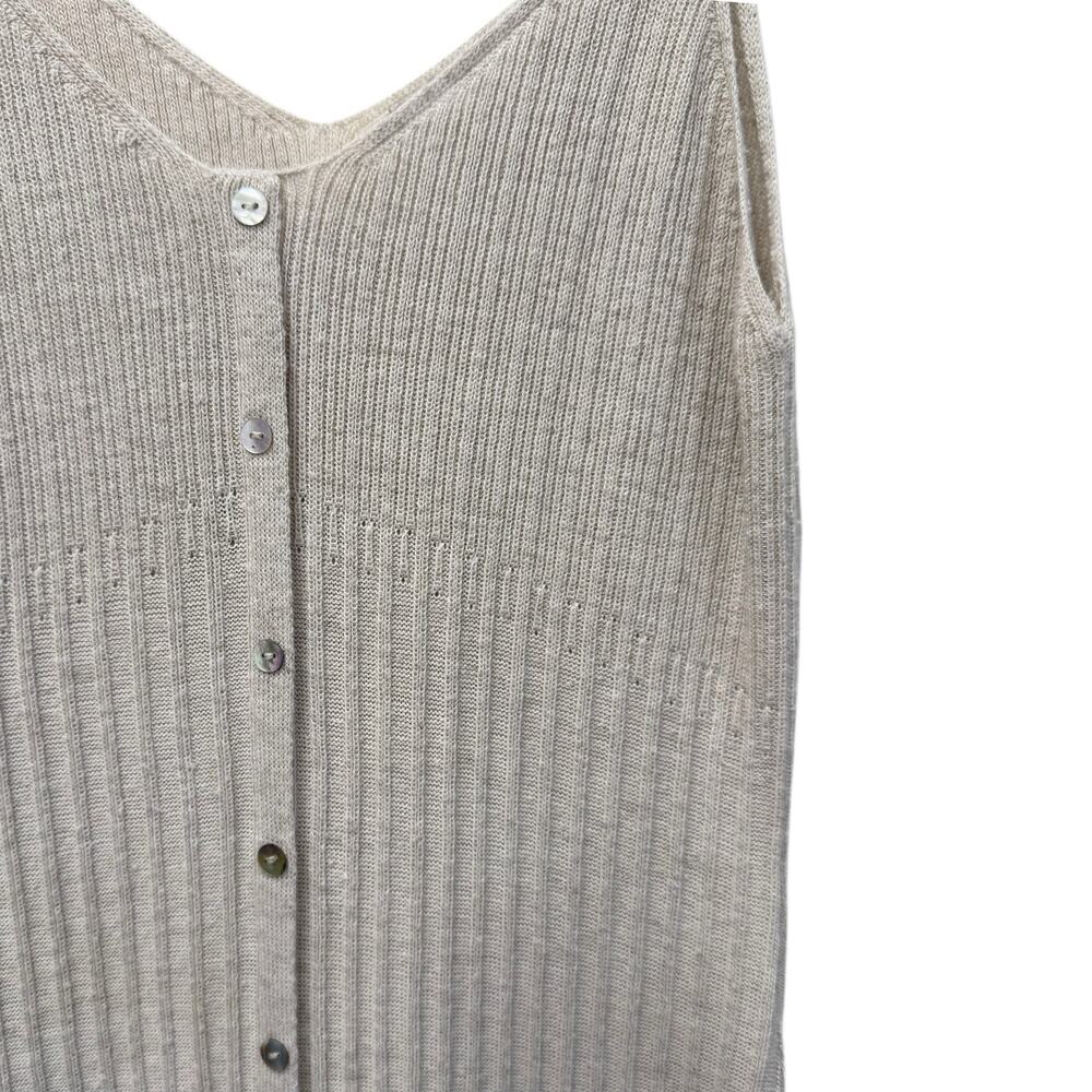 Mango Linen Blend Ribbed Knit Maxi Dress Beige Sleeveless Button Front XS - Picture 3 of 5